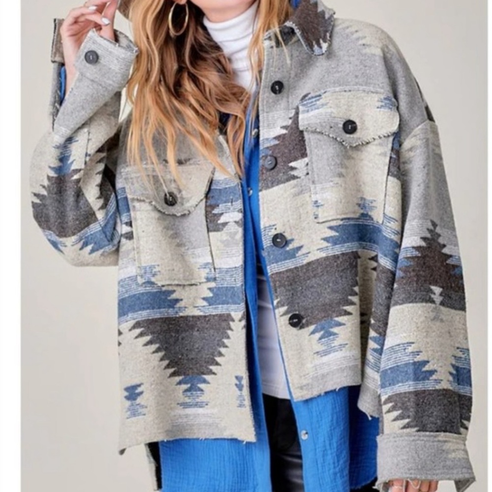 LA MIEL - Aztec Button Jacket in Blue
